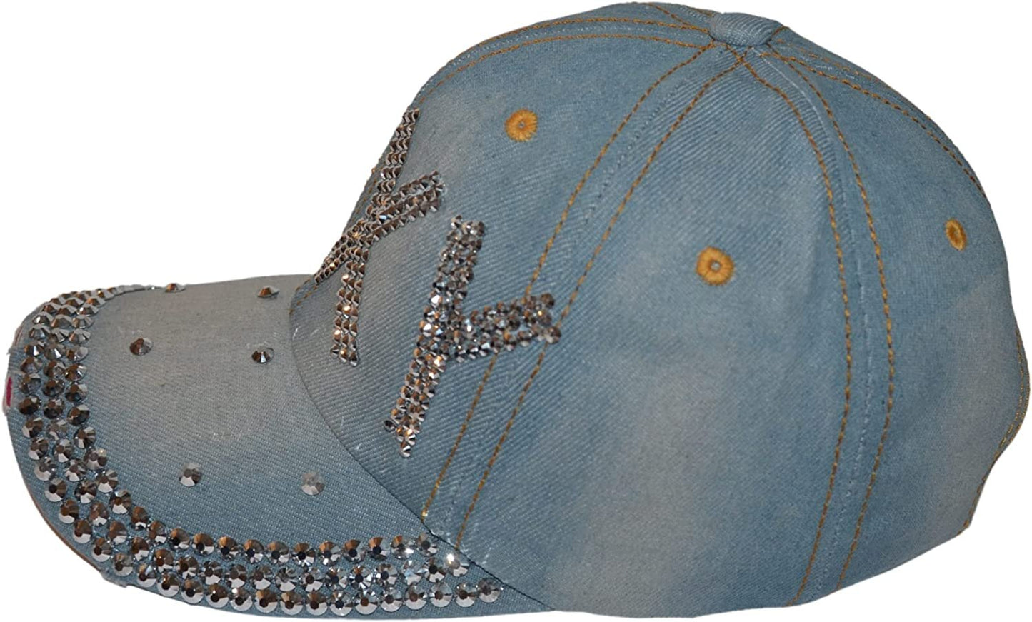 Popfizzy Womens Bling Cap, Rhinestone Baseball Cap, Bejeweled Distressed Denim Hat, Bling Gifts for Women