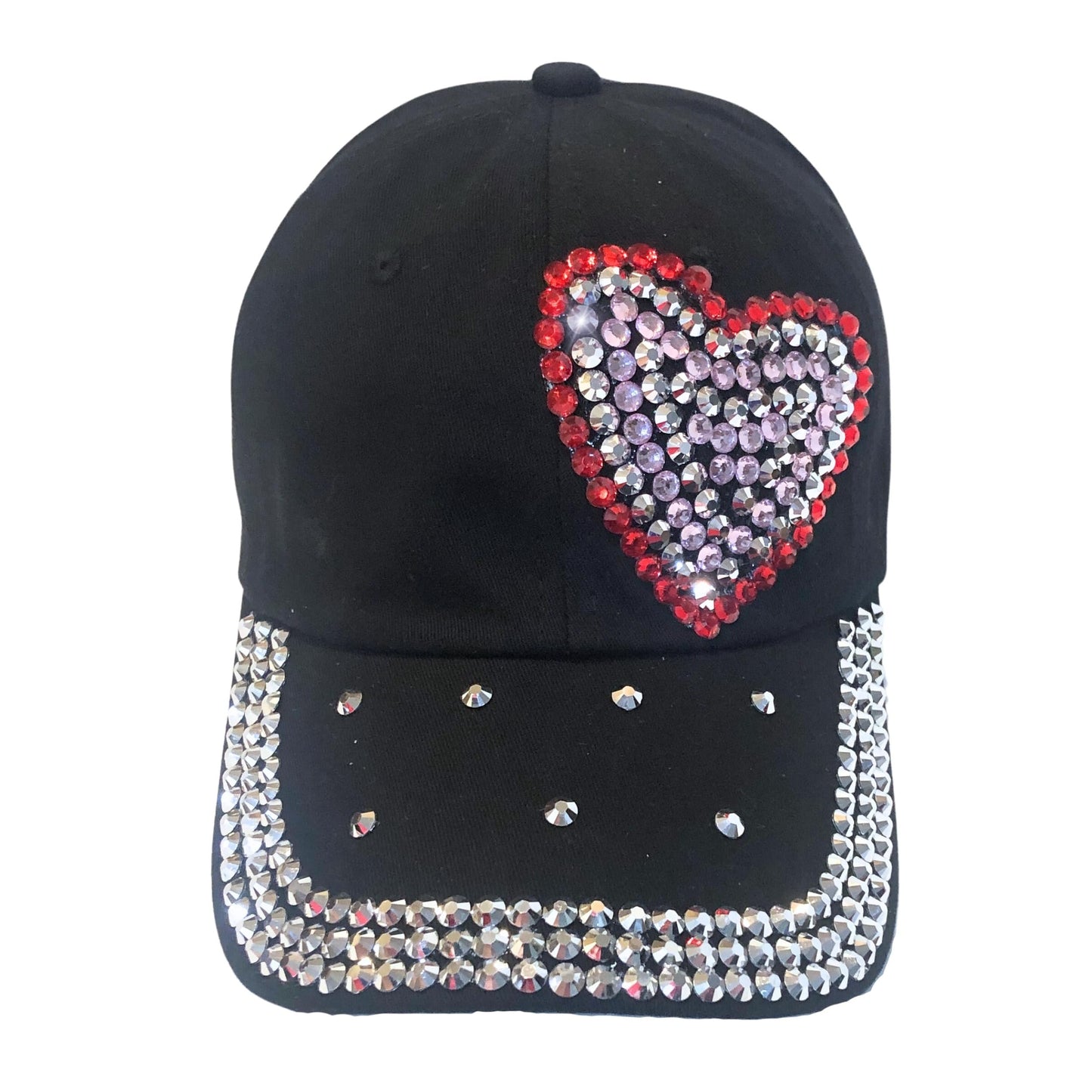 Bedazzled Rhinestone Heart Hat for Women, Black Bling Baseball Cap, Sparkly Gift