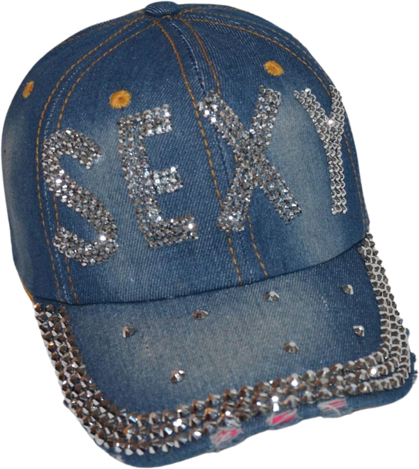 Popfizzy Women’s Sexy, Bling Blue Denim Adult Baseball Hat
