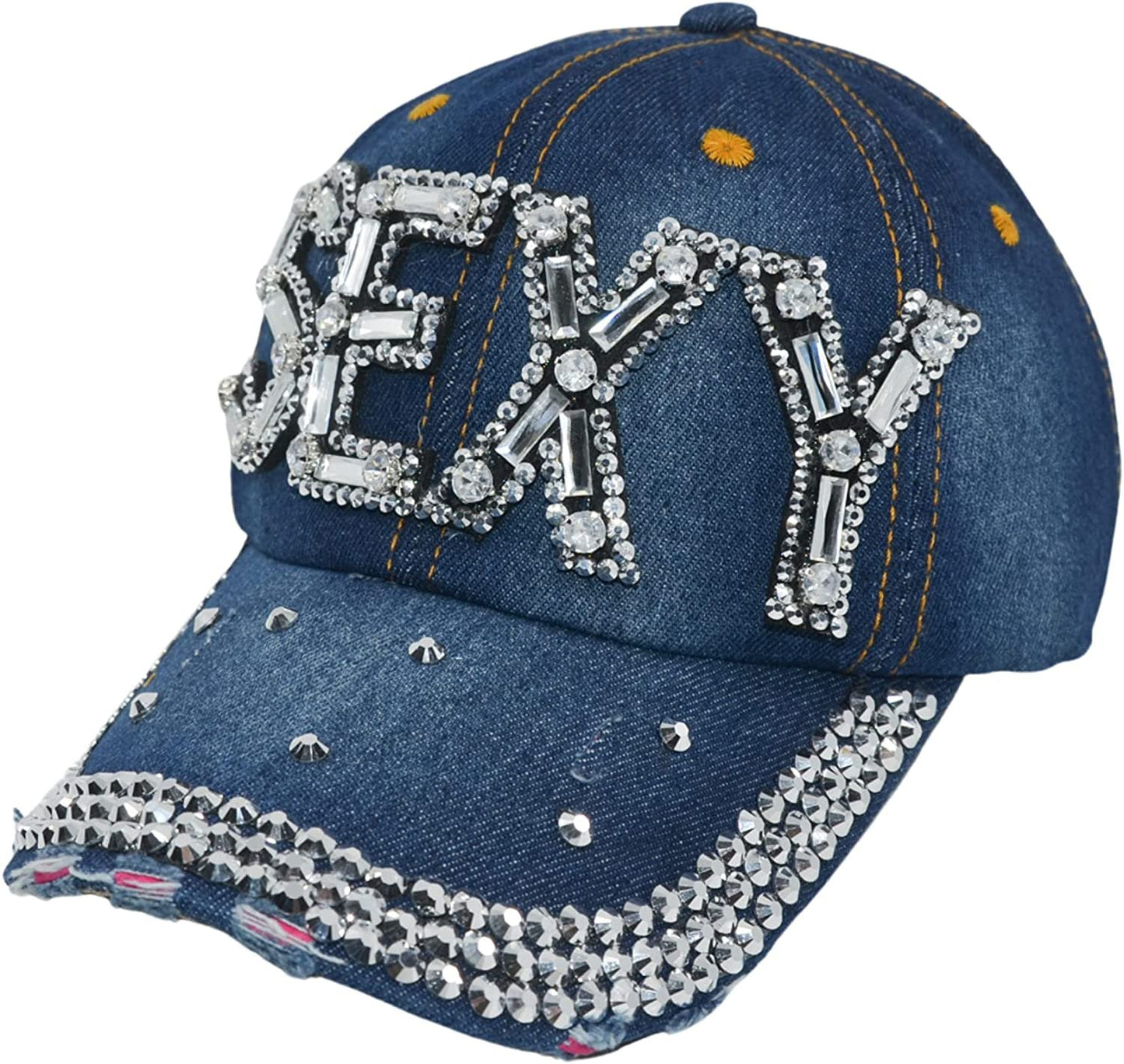 Sexy Baseball Hat for Women Rhinestone Hat, Bedazzled Bling Baseball Caps, Distressed Hat, Fancy Denim Bejeweled Hats