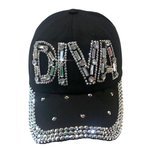 Rhinestone Diva Hat for Women, Bedazzled Diva Gifts, Black Bling Baseball Hat