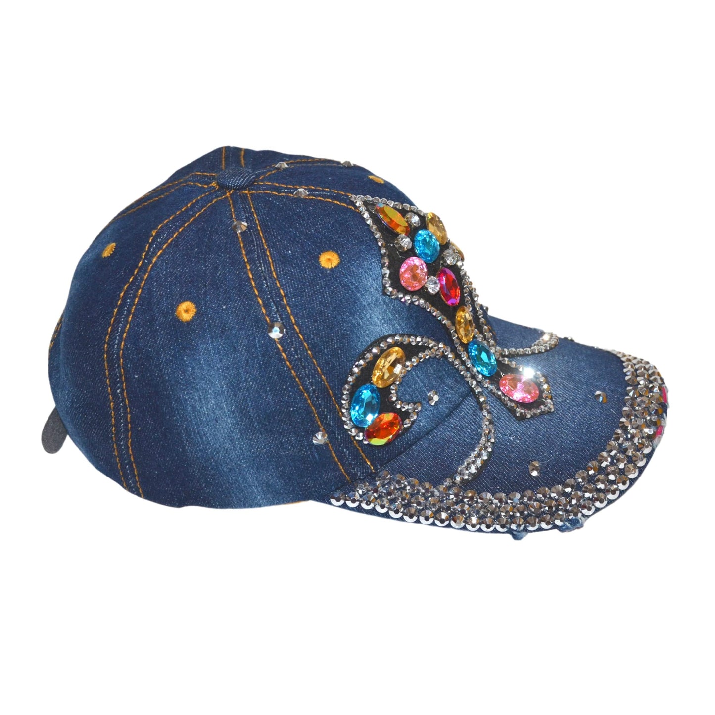 Popfizzy Womens Bling MC Fleur de Lis Baseball Cap, Blue, Cotton, NOLA Gift