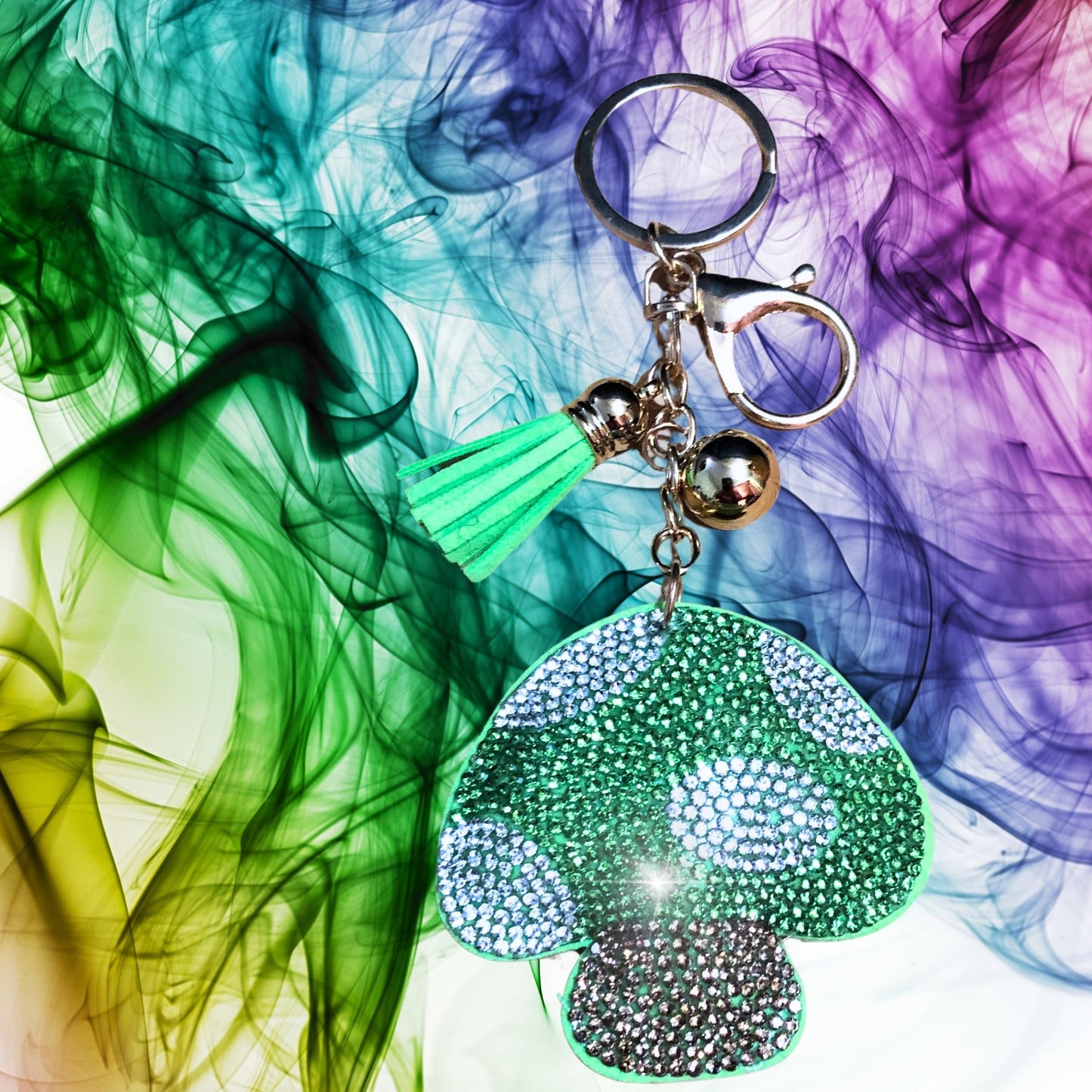 Popfizzy Rhinestone Green Mushroom Keychain for Women, Sparkly Mushroom Purse Charm, Bling Shroom Gifts for Women