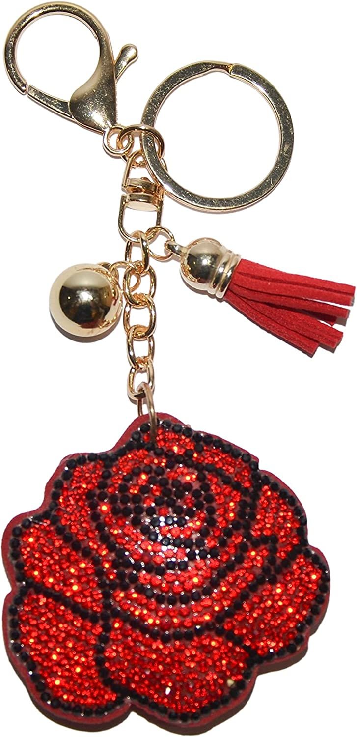 Rose Keychain for Women and Girls Rhinestone Purse Charms Bling Bag Charm