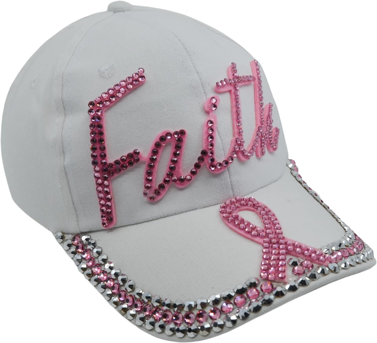 Popfizzy Women’s Faith Pink Ribbon Hat, Bling Adult Baseball Hat