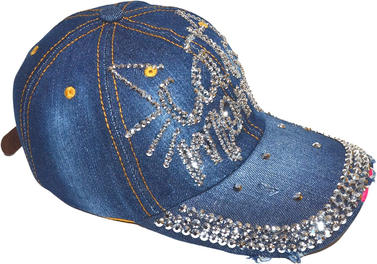Popfizzy Women’s Cat Mom Hat, Bling Blue Denim Adult Baseball Hat