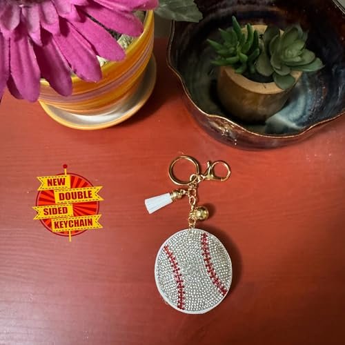 Popfizzy Bling Baseball Keychain for Women and Girls, Rhinestone Purse Charm, Bag Charm, Girls Baseball Gifts, Double Sided
