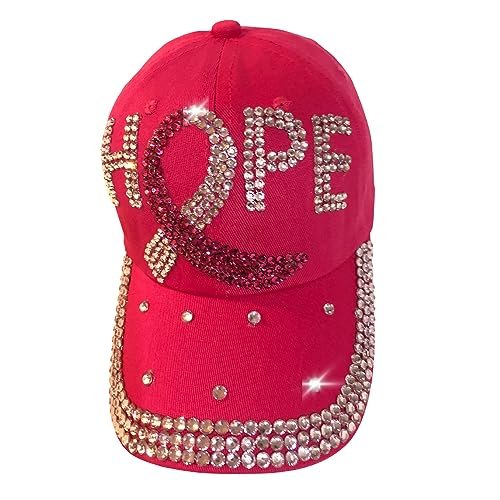 Popfizzy Bling Breast Cancer Baseball Cap for Women, Adult Breast Cancer Cap, Unique Cancer Gifts for Women, Fuchsia