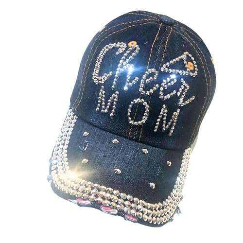 Popfizzy Cheer Mom Hat for Women, Rhinestone Cheer Mom Gifts, Bling Cheer Accessories, Cheer Clothes, Cool Cheer Gifts