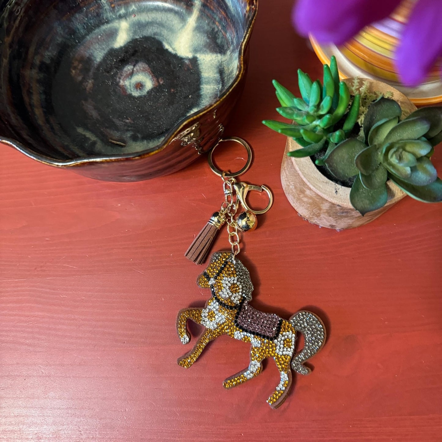 Popfizzy Horse Keychain Accessories for Women and Girls, Rhinestone Backpack Key Chain, Bling Purse Charms, Horse Lover Gifts