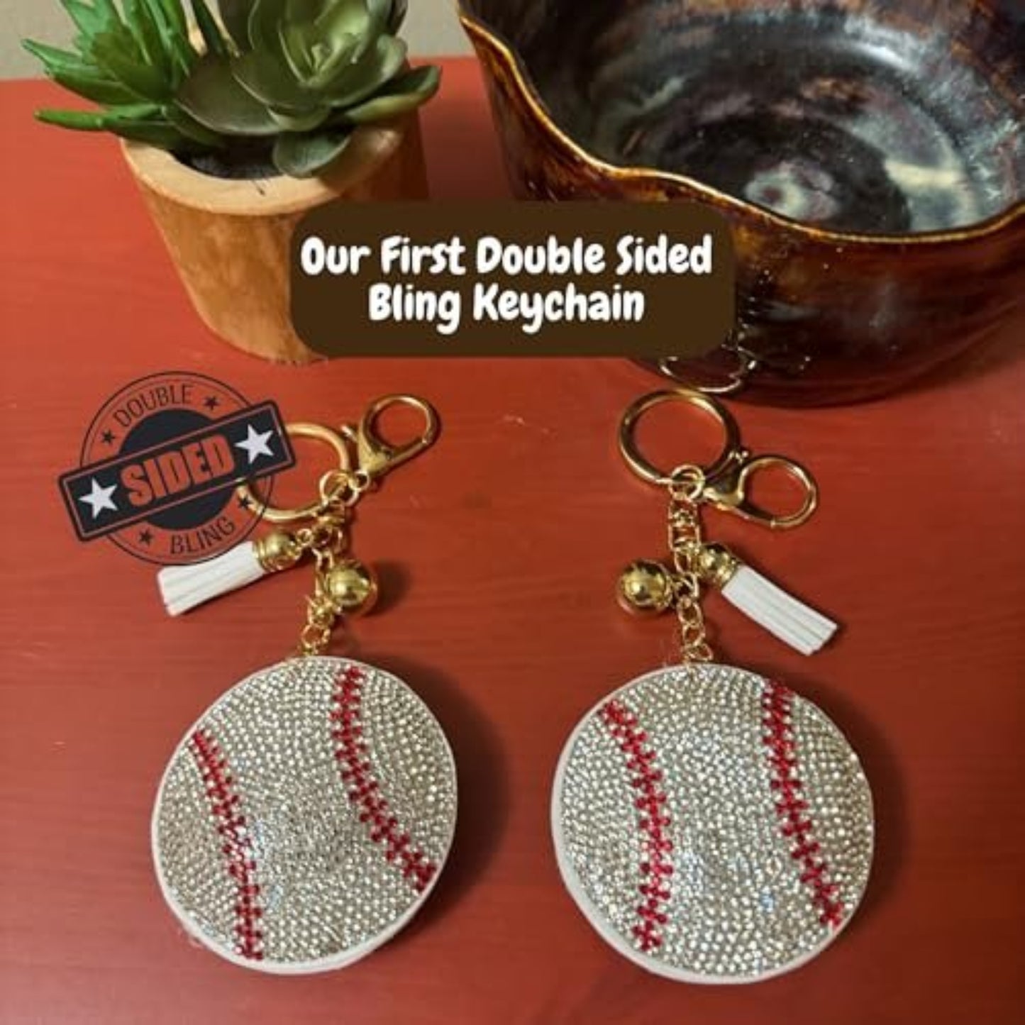Popfizzy Bling Baseball Keychain for Women and Girls, Rhinestone Purse Charm, Bag Charm, Girls Baseball Gifts, Double Sided