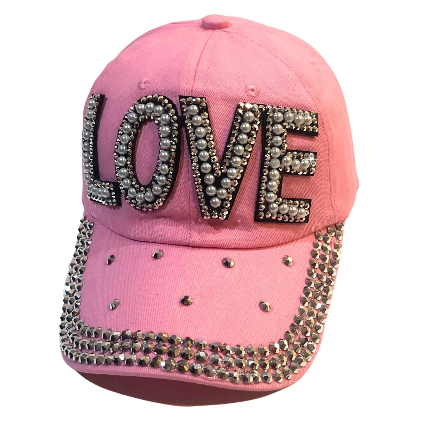 Popfizzy Pink Love Hats for Women, Rhinestone Hat, Love Cap, Bling Hats for Women, Bedazzled Baseball Cap for Women, Bling Gift for Women
