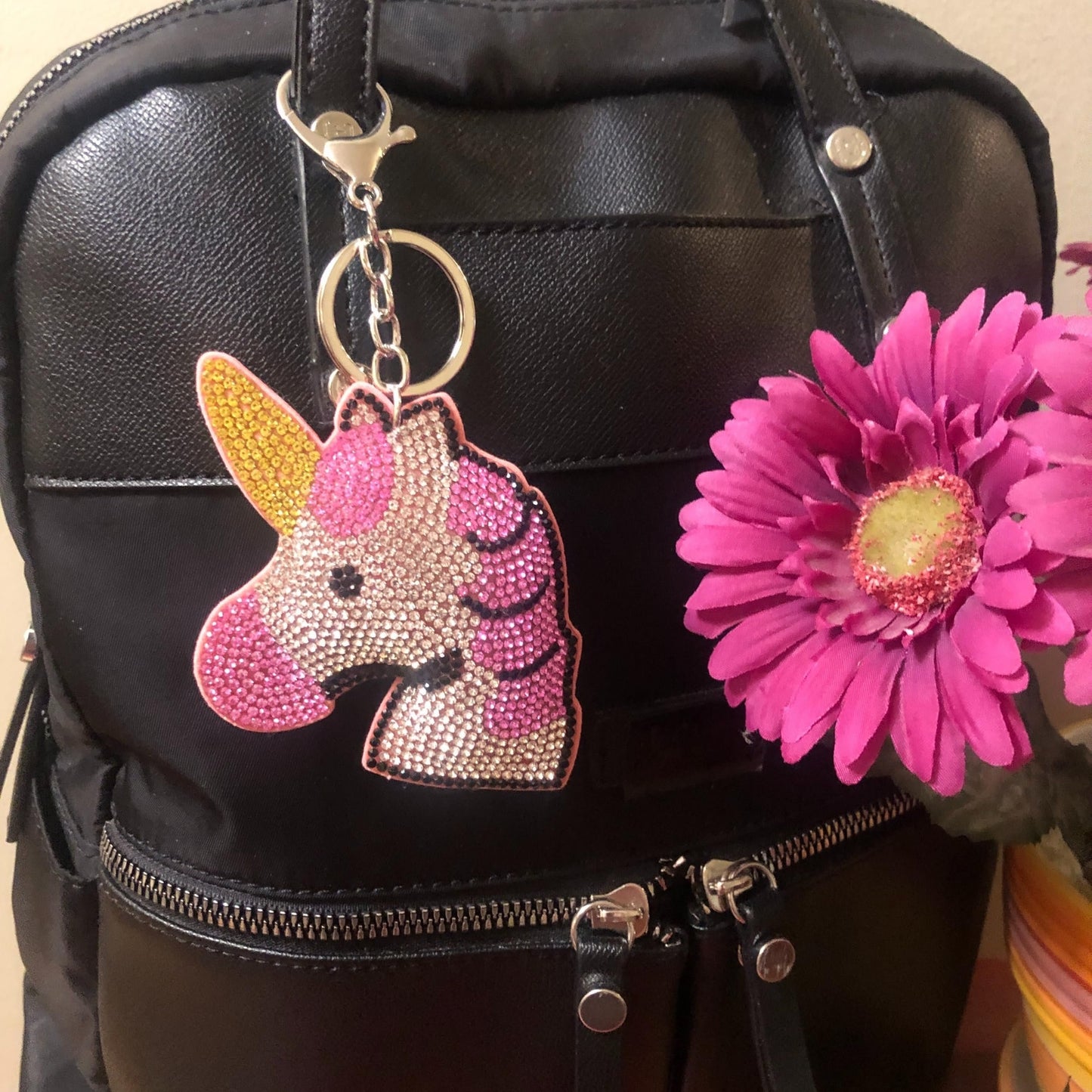 Popfizzy Bling Unicorn Keychains for Girls, Rhinestone Unicorn Backpack Keychain, Pink Unicorn Gifts For Girls and Women