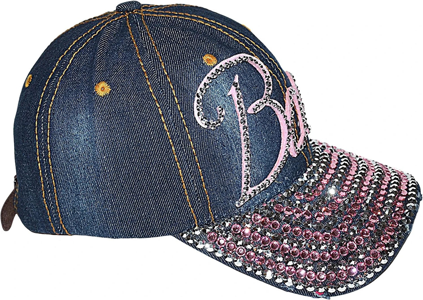 Bling Boss Rhinestone Denim Baseball Hat, Sassy Blue Distressed Cap for Women, Adult