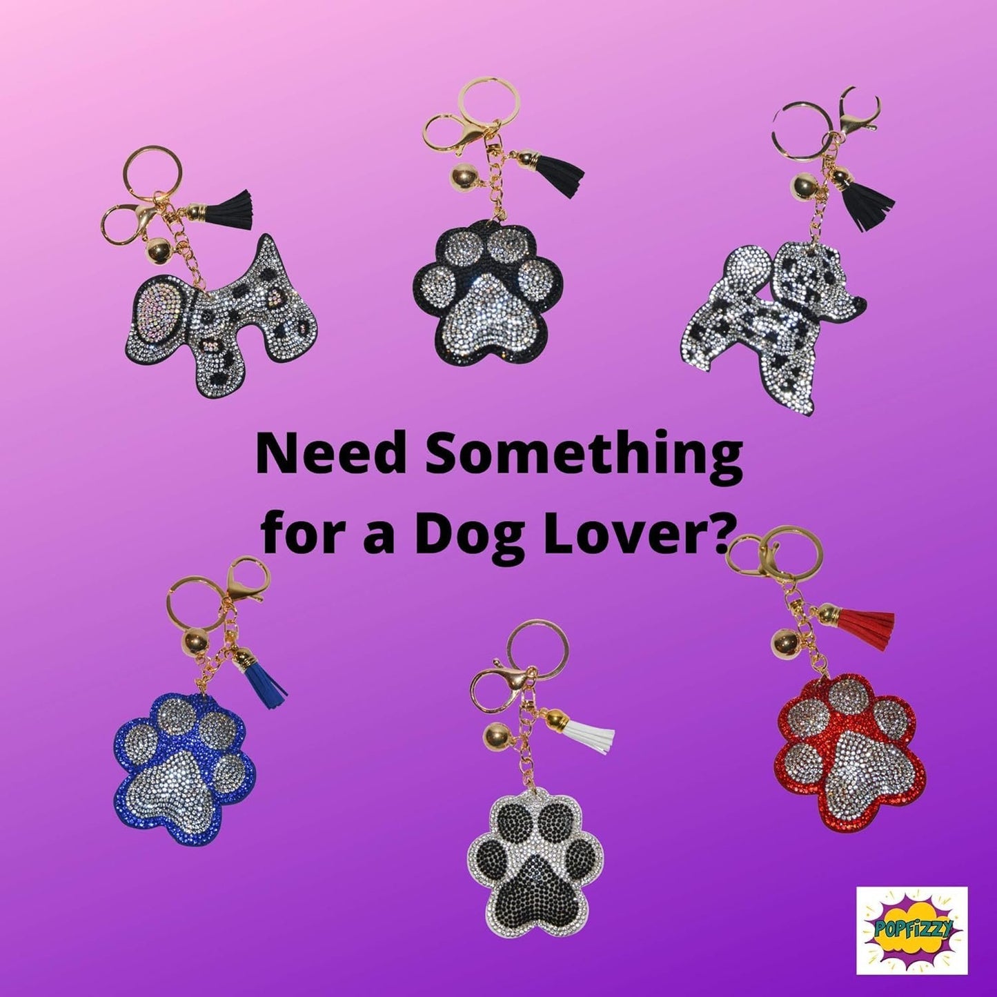 Popfizzy Paw Print Keychain, Bling Purse Charm, Backpack Keychain Key Fob Key Chain Keyring