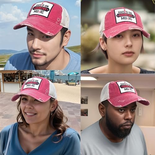 Popfizzy Raised on Country Music Hats for Women and Men, Country Music Gifts for Adults, Funny Trucker Hats, Adult Humor Caps