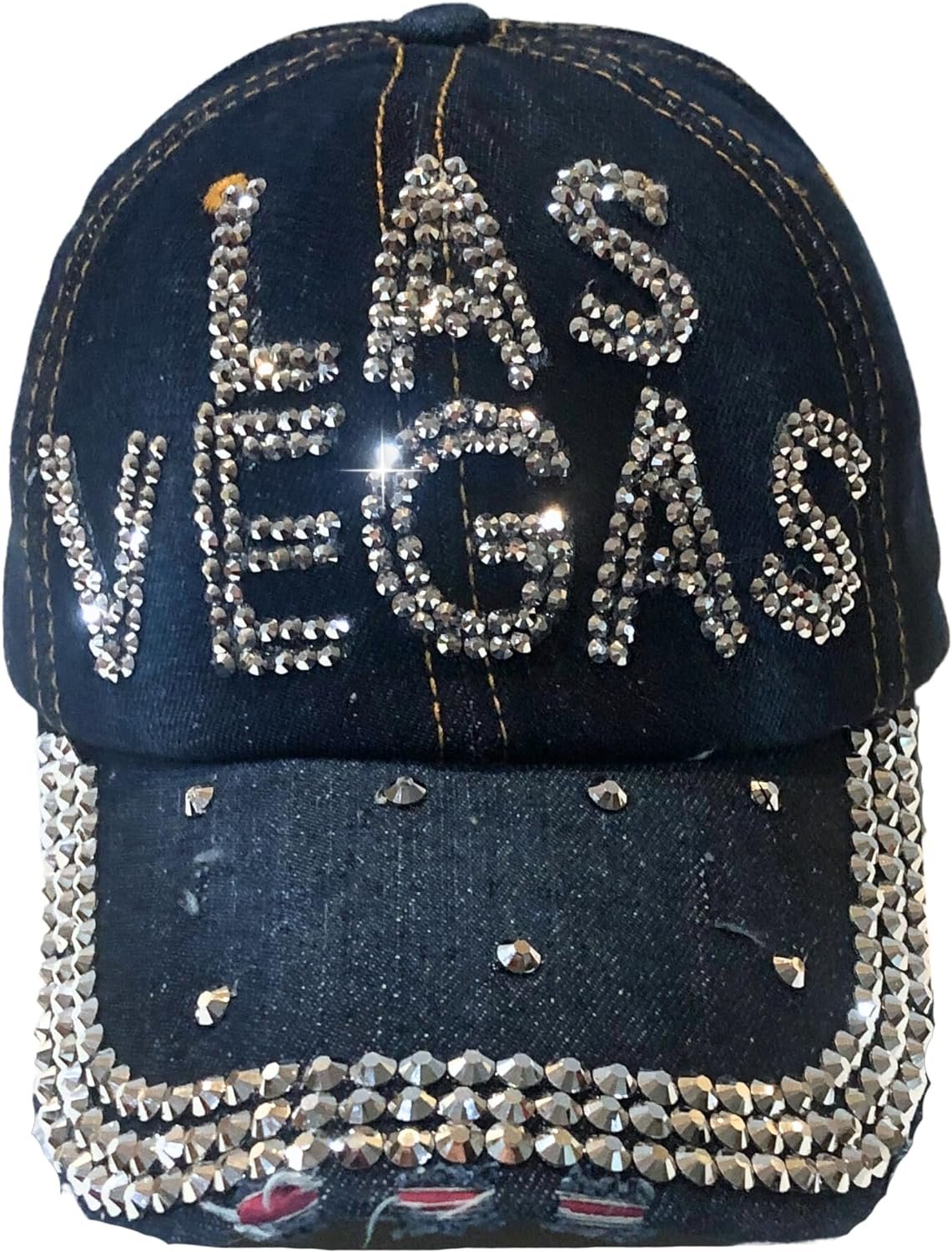 Popfizzy Las Vegas Hat for Women, Adult Distressed Bling Denim Blue Hat