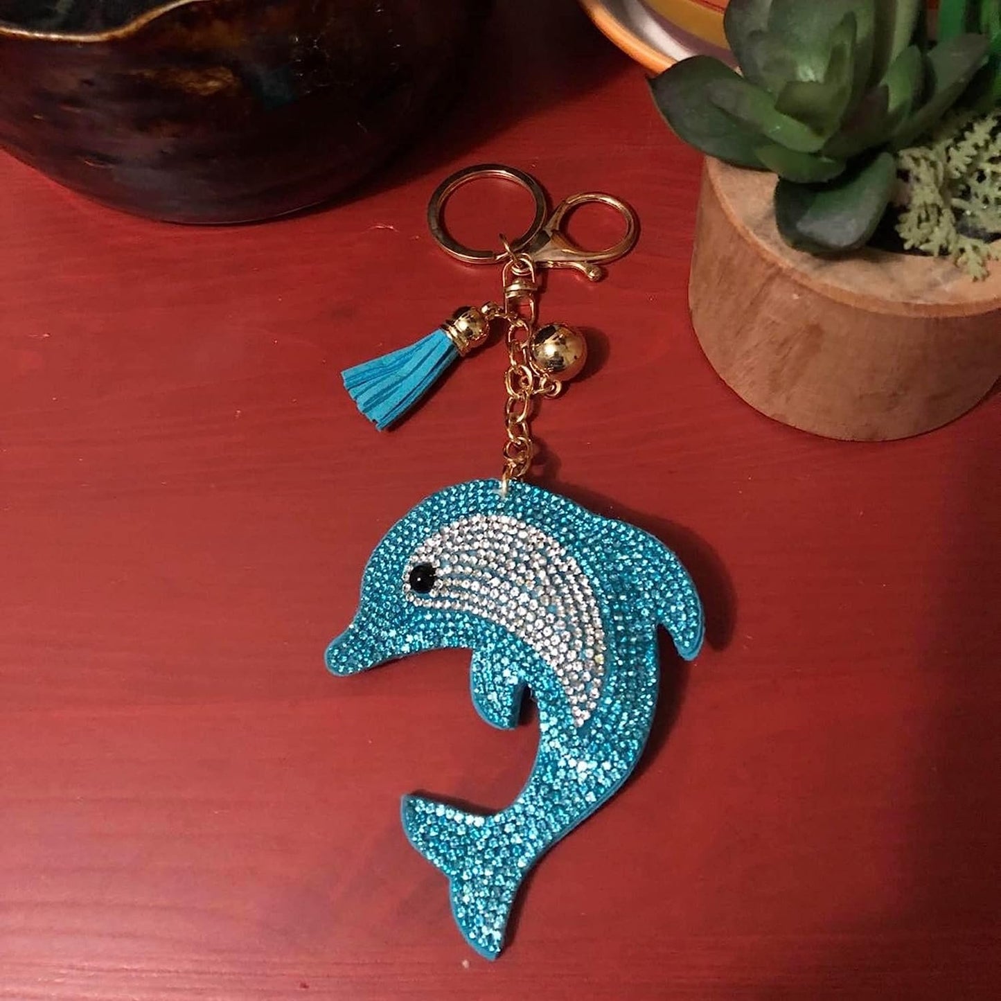 Popfizzy Dolphin Keychain Accessories for Women and Girls, Bling Keychain, Rhinestone Purse Charm