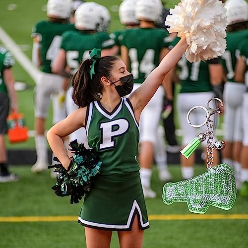 Popfizzy Green Cheer Keychain for Girls and Women, Rhinestone Cheer Bag Charm, Cheerleader Gifts, Cheer Backpack Keyring