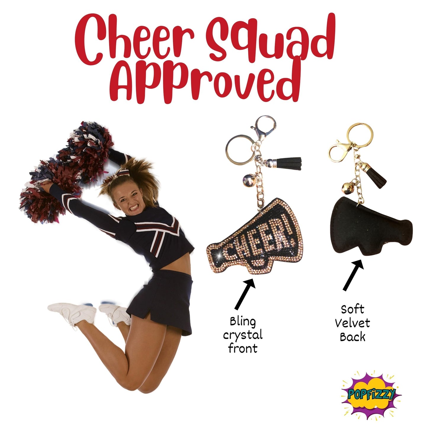 Popfizzy Gold and Black Cheer Keychain for Women and Girls, Cheerleader Bag Charm