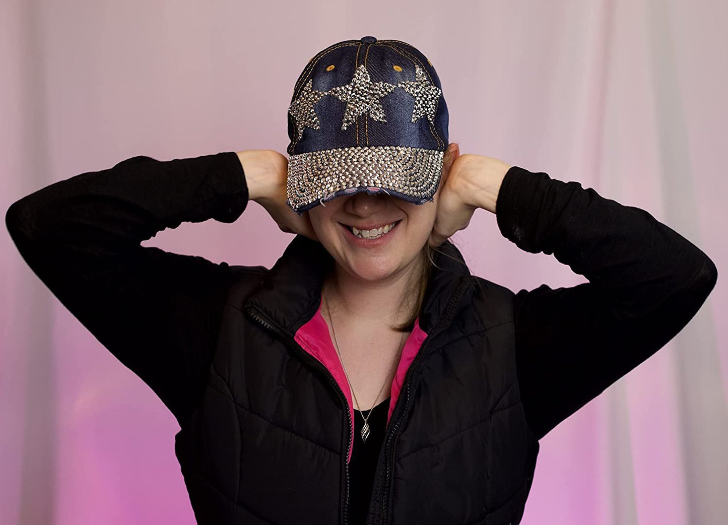 Star Hat for Girls and Women Rhinestone Hat, Bedazzled Baseball Caps, Distressed Hat, Fancy Denim Bejeweled Hats