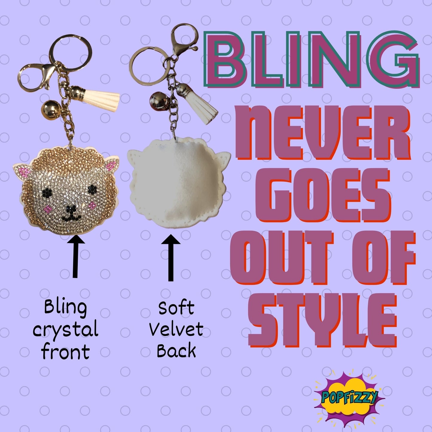 Popfizzy Lamb Keychain Accessories for Girls, Bedazzled Purse Charm for Handbags, Lamb Gifts, Bling Backpack Accessory