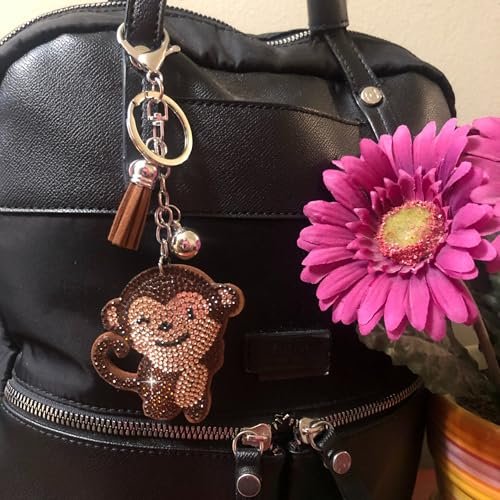 Popfizzy Brown Monkey Keychain Accessories, Animal Backpack Key Chain, Rhinestone Purse Charms for Handbags, Monkey Gifts