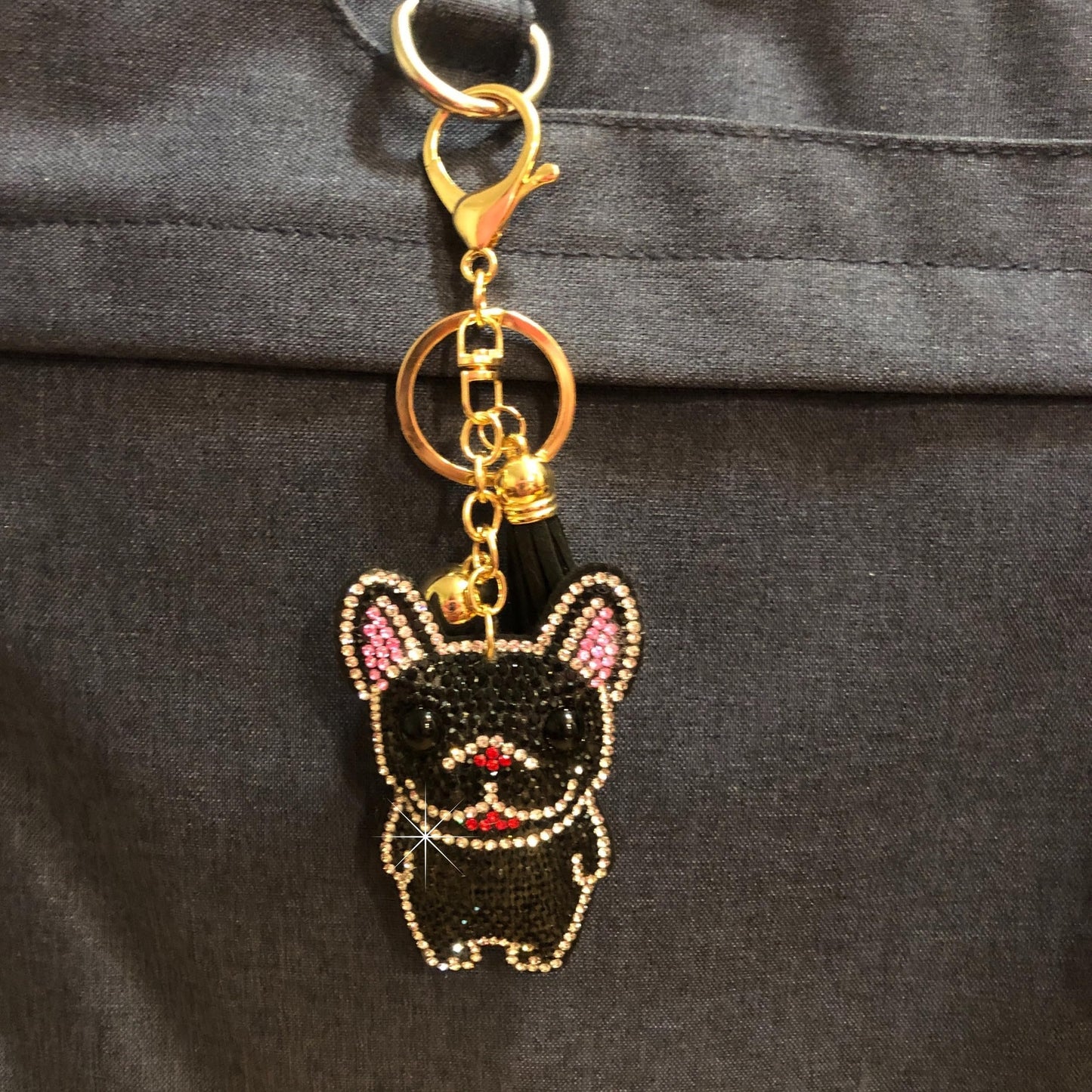 Popfizzy Handmade Black French Bulldog Keychains for Women, Rhinestone Purse Charms for Handbags, Dog Gifts for Dog Lovers