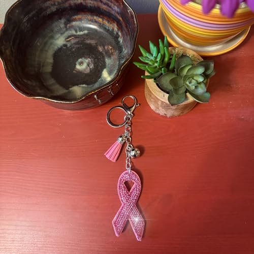 Popfizzy Breast Cancer Keychain, Bling Breast Cancer Gifts for Woman, Pink Ribbon Breast Cancer Awareness Accessories