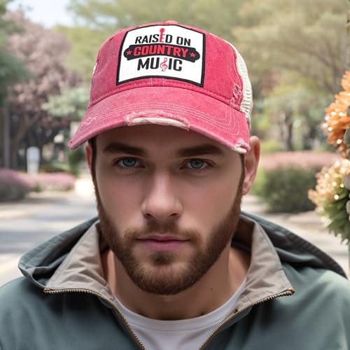 Popfizzy Raised on Country Music Hats for Women and Men, Country Music Gifts for Adults, Funny Trucker Hats, Adult Humor Caps