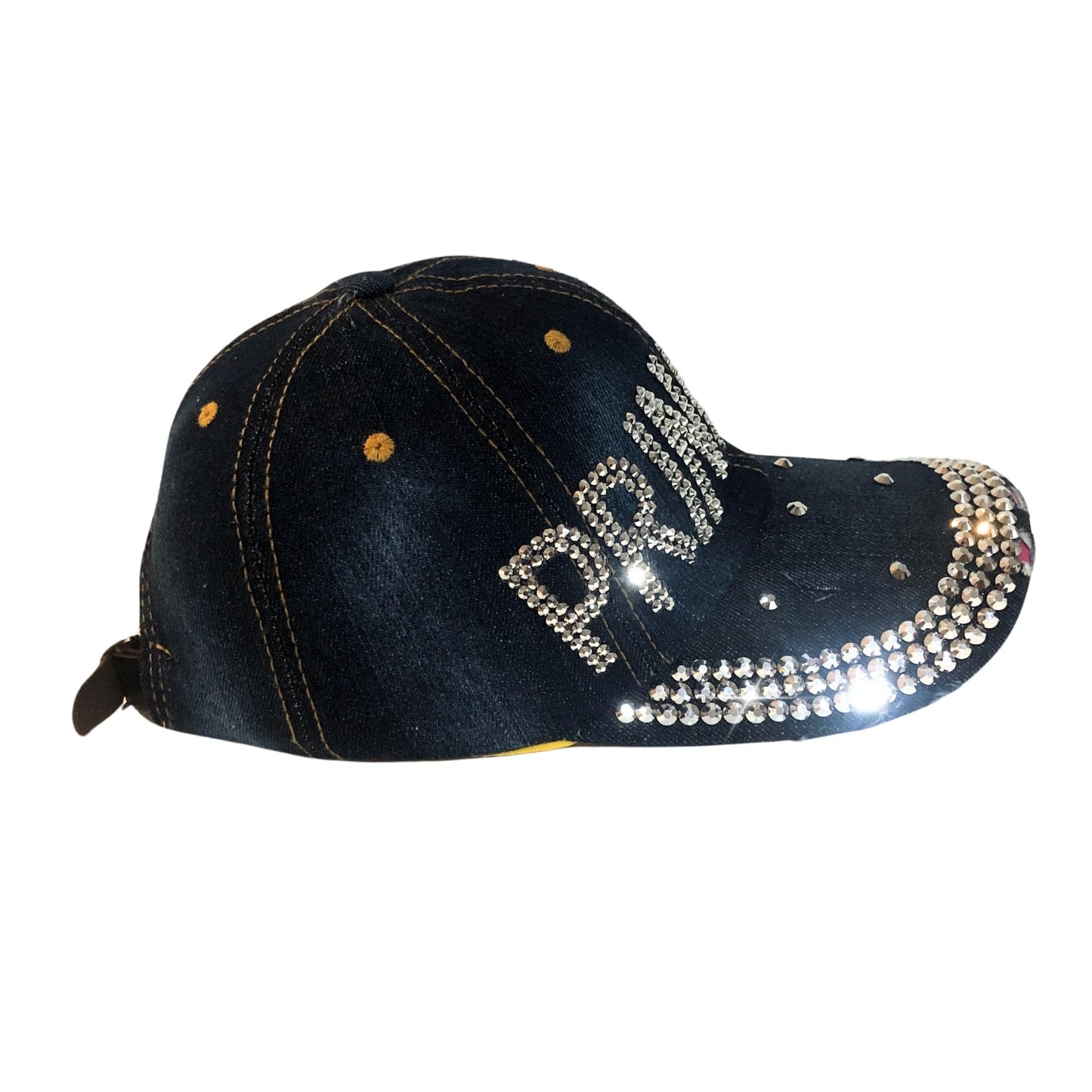 Bling Princess with Crown Rhinestone Hat for Women, Bedazzled Denim Blue, One Size Fits All