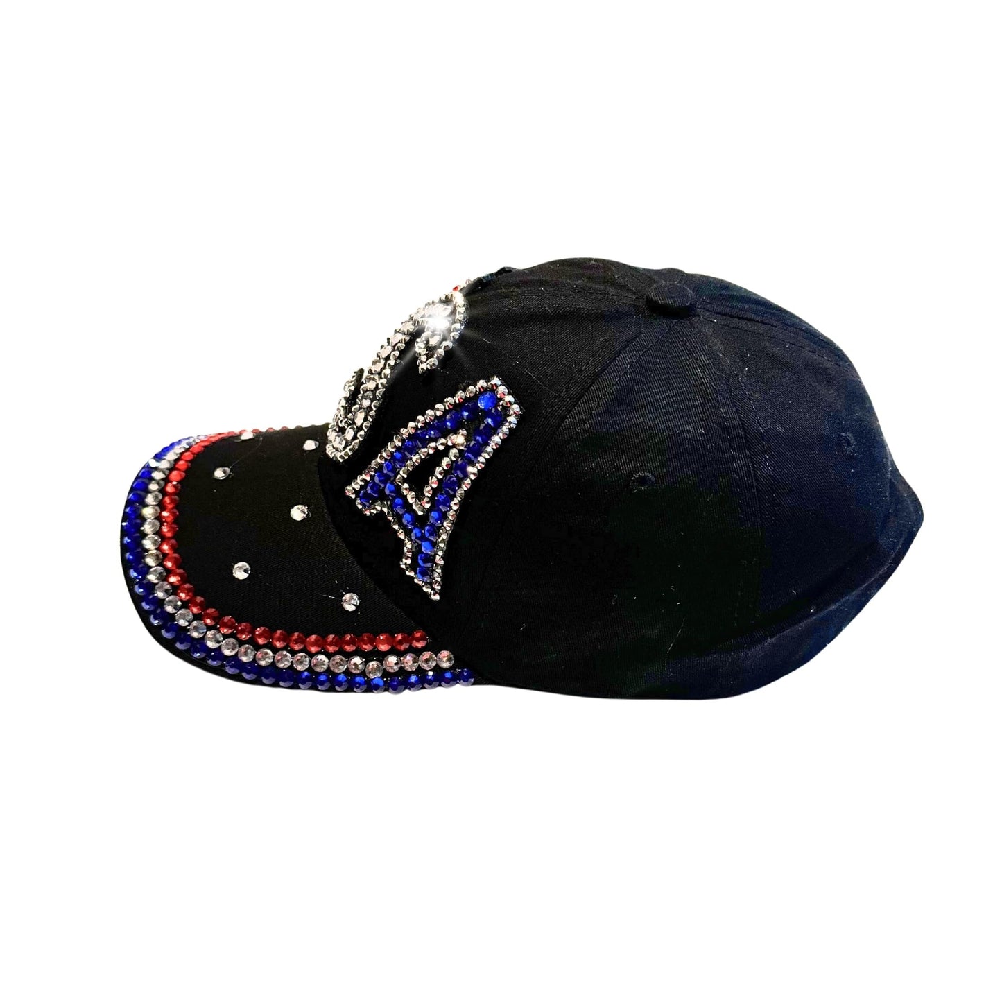 Popfizzy Rhinestone Baseball Cap for Women and Girls, Cute Bedazzled Hats, Shiny Bling Denim and Diamond Hat, USA Black