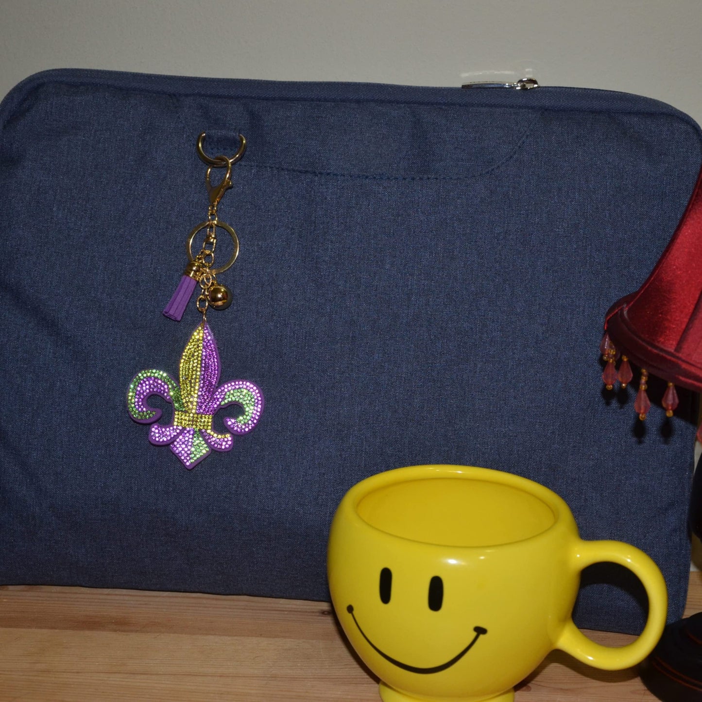 Popfizzy Mardi Gras Fleur De Lis Keychain, Bling Backpack Key Chain, Rhinestone Purse Charms, Crystal Key Fob