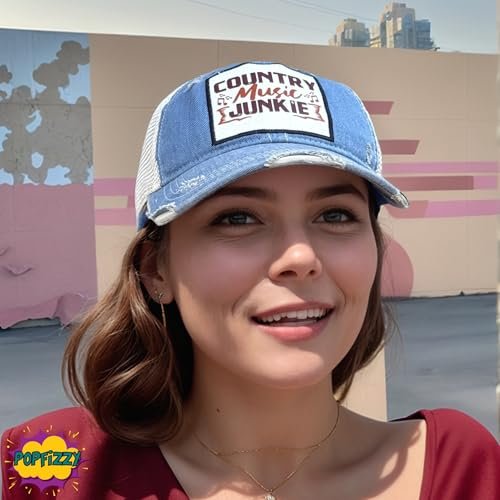 Popfizzy Country Music Junkie Hats for Women and Men, Country Music Gifts for Adults, Funny Trucker Hats, Adult Humor Caps