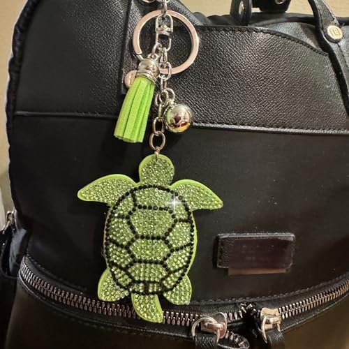 Popfizzy Green Turtle Keychain Accessories for Women and Girls, Rhinestone Animal Backpack Key Chain, Bling Purse Charms