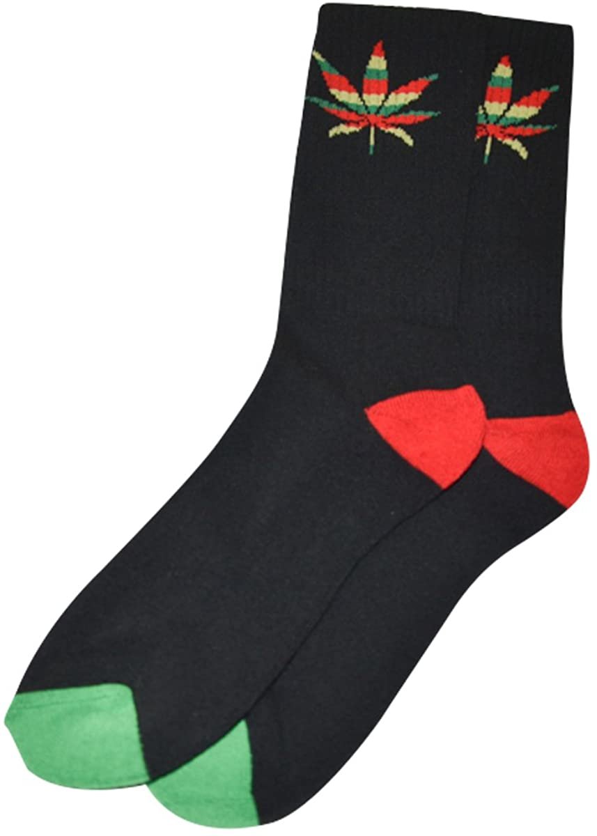 Weed Socks for Men and Women, Rasta Socks, Pot Leaf Socks, Cannabis Socks, Stoner Socks, Rasta Colors 3 Pairs, Unisex Socks Size 6-12.5