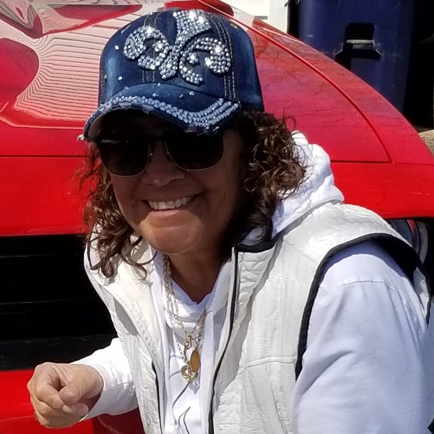 Popfizzy Womens Bling Fleur de Lis Baseball Cap, Blue, Cotton, NOLA Gift