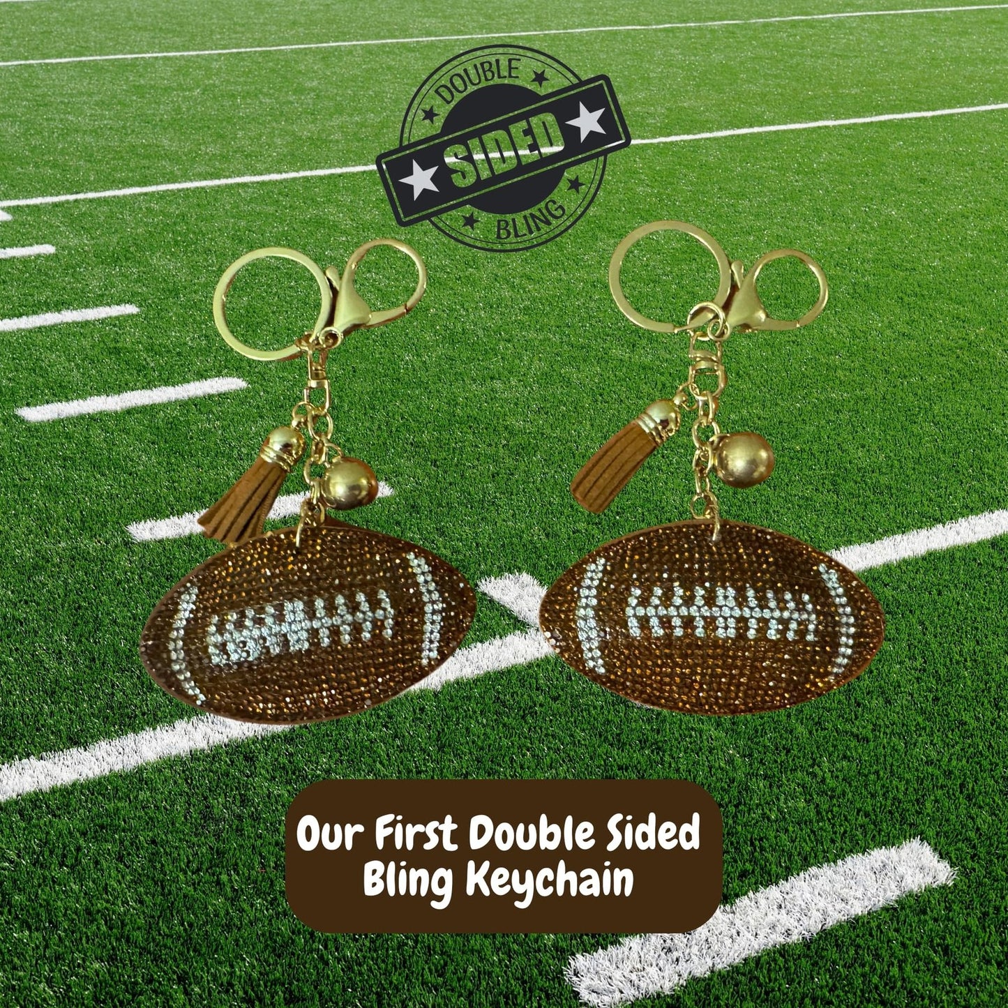 Popfizzy Bling Football Keychain for Women and Girls, Rhinestone Purse Charm, Bag Charm, Girls Football Gifts, Double Sided