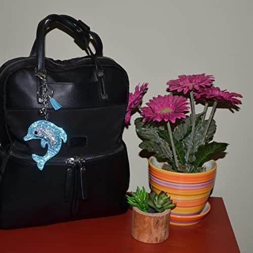 Popfizzy Blue Dolphin Keychain Accessories for Women and Girls, Bling Backpack Charm, Bedazzled Bag Charms, Dolphin Gifts