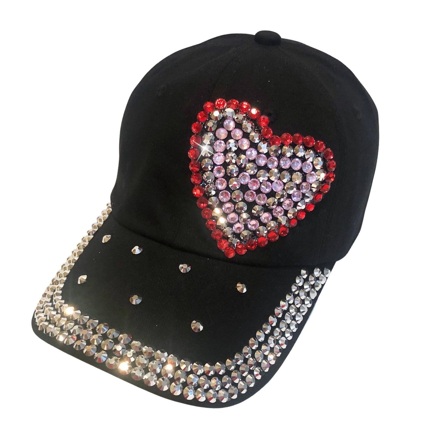 Bedazzled Rhinestone Heart Hat for Women, Black Bling Baseball Cap, Sparkly Gift