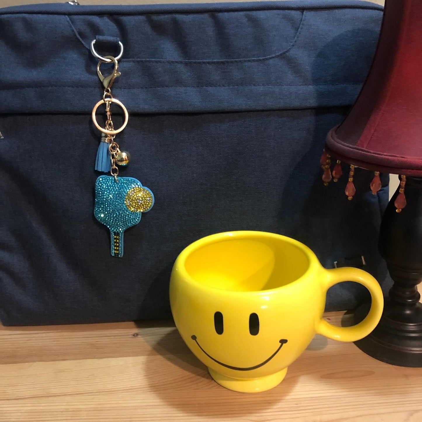 Popfizzy Blue Pickleball Keychain for Women, Rhinestone Purse Charm