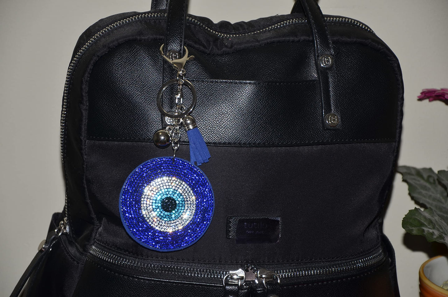Popfizzy Rhinestone Blue Evil Eye Keychain for Women, Girl’s Backpack Key Fob, Bling Purse Charm for Handbags, Bag Charms