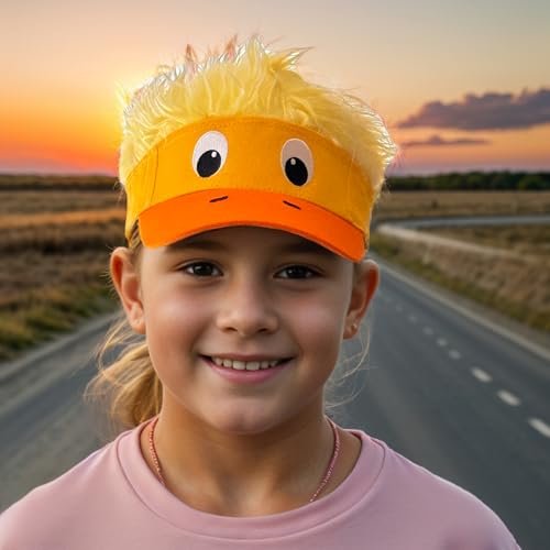Popfizzy Funny Duck Hat with Hair for Boys and Girls, Wig Hat, Crazy Spiked Hair Cap, Adjustable One Size