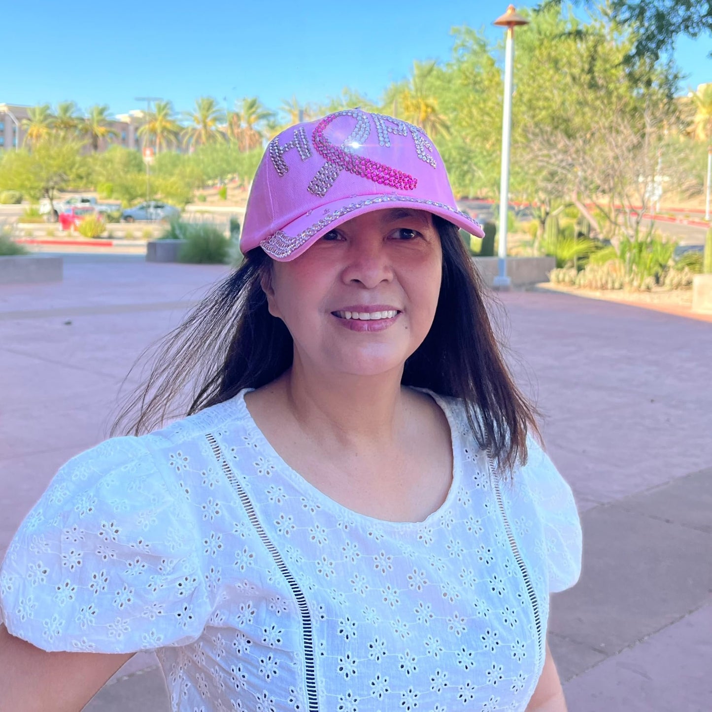 Popfizzy Pink Ribbon Breast Cancer Hats for Women, Breast Cancer Awareness Cap, Bling Breast Cancer Survivor Gifts for Woman