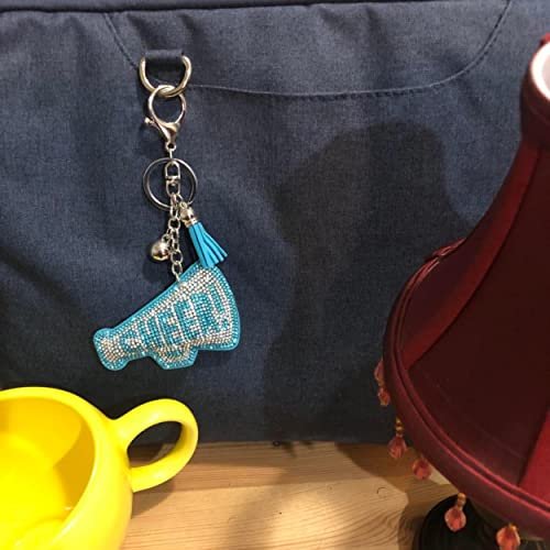 Popfizzy Silver and Blue Cheer Keychain for Women and Girls, Cheerleader Bag Charm