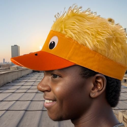 Popfizzy Funny Duck Hat with Hair for Boys and Girls, Wig Hat, Crazy Spiked Hair Cap, Adjustable One Size