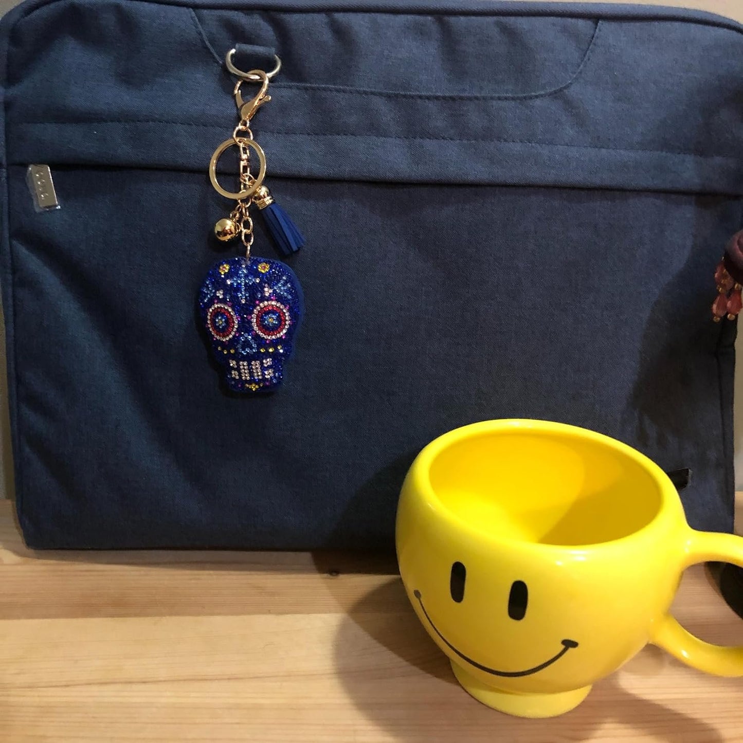 Popfizzy Rhinestone Blue Sugar Skull Keychain for Women and Girls, Bling Sugar Skull Gifts