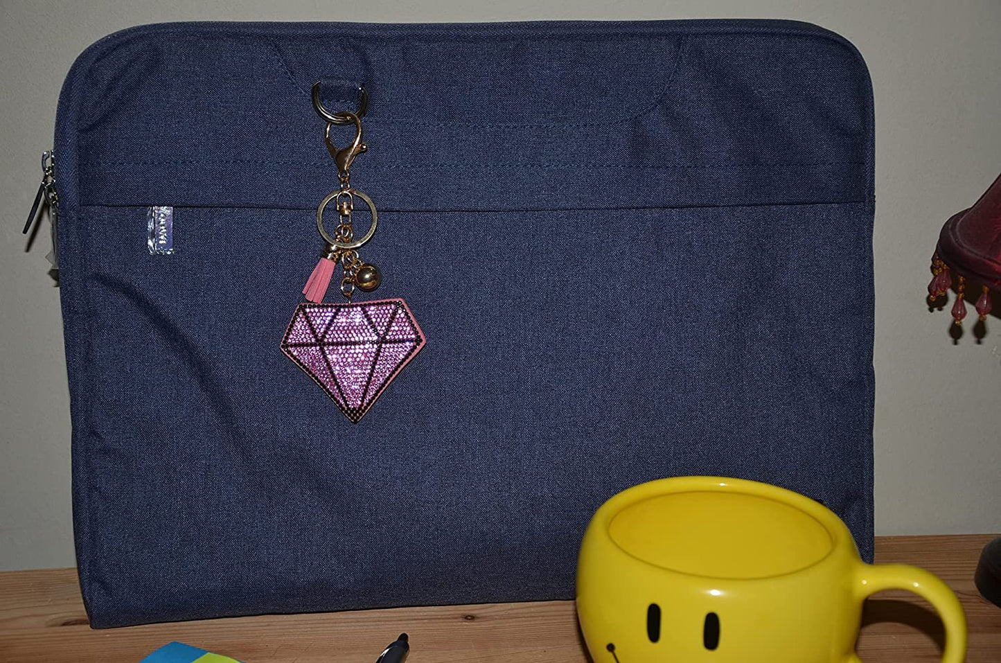 Pink Diamond Keychain for Women, Bling Purse Charms for Handbags, Girls Backpack Key Fob, Crystal Bag Charm Keyrings