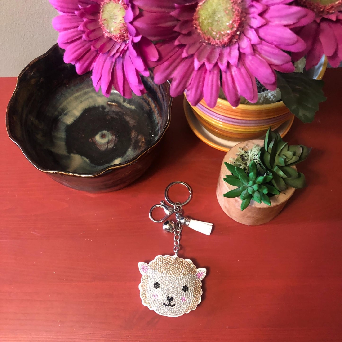 Popfizzy Lamb Keychain Accessories for Girls, Bedazzled Purse Charm for Handbags, Lamb Gifts, Bling Backpack Accessory