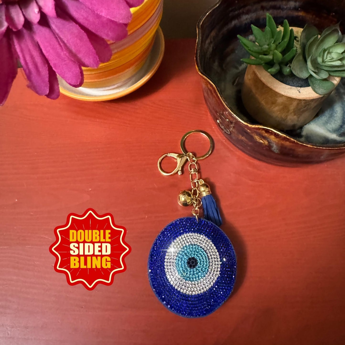 Popfizzy Bling Evil Eye Keychain for Women and Girls, Purse Charm, Rhinestone Bag Charm, Evil Eye Gifts, Double Sided